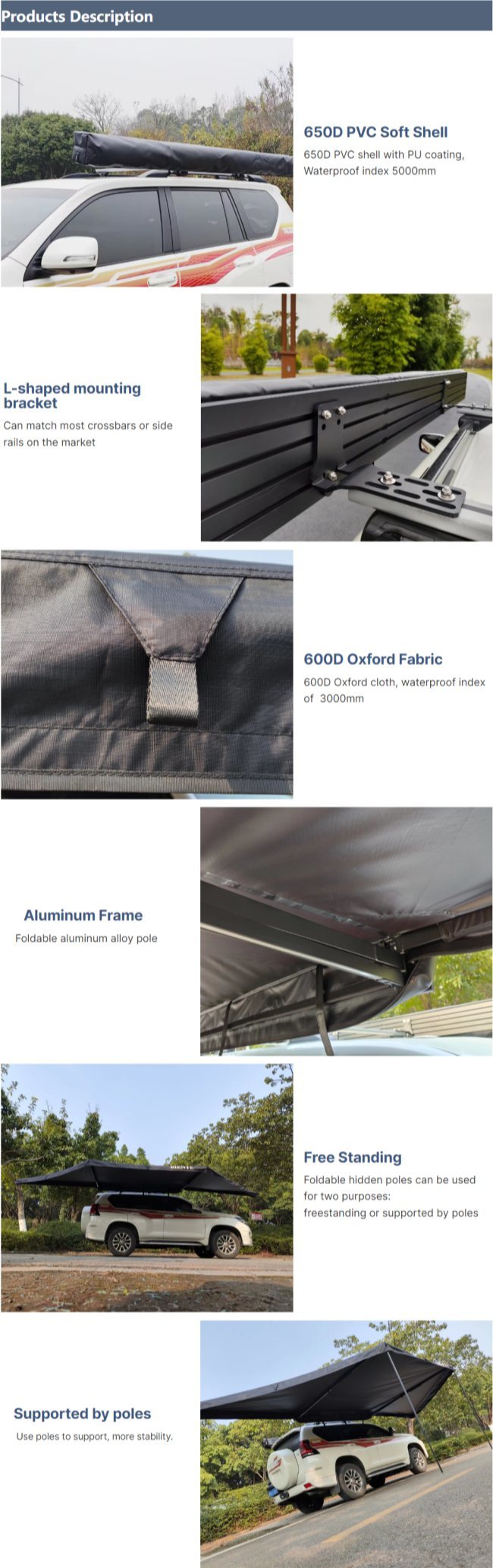 Close-up of awning fラムe and mounting system